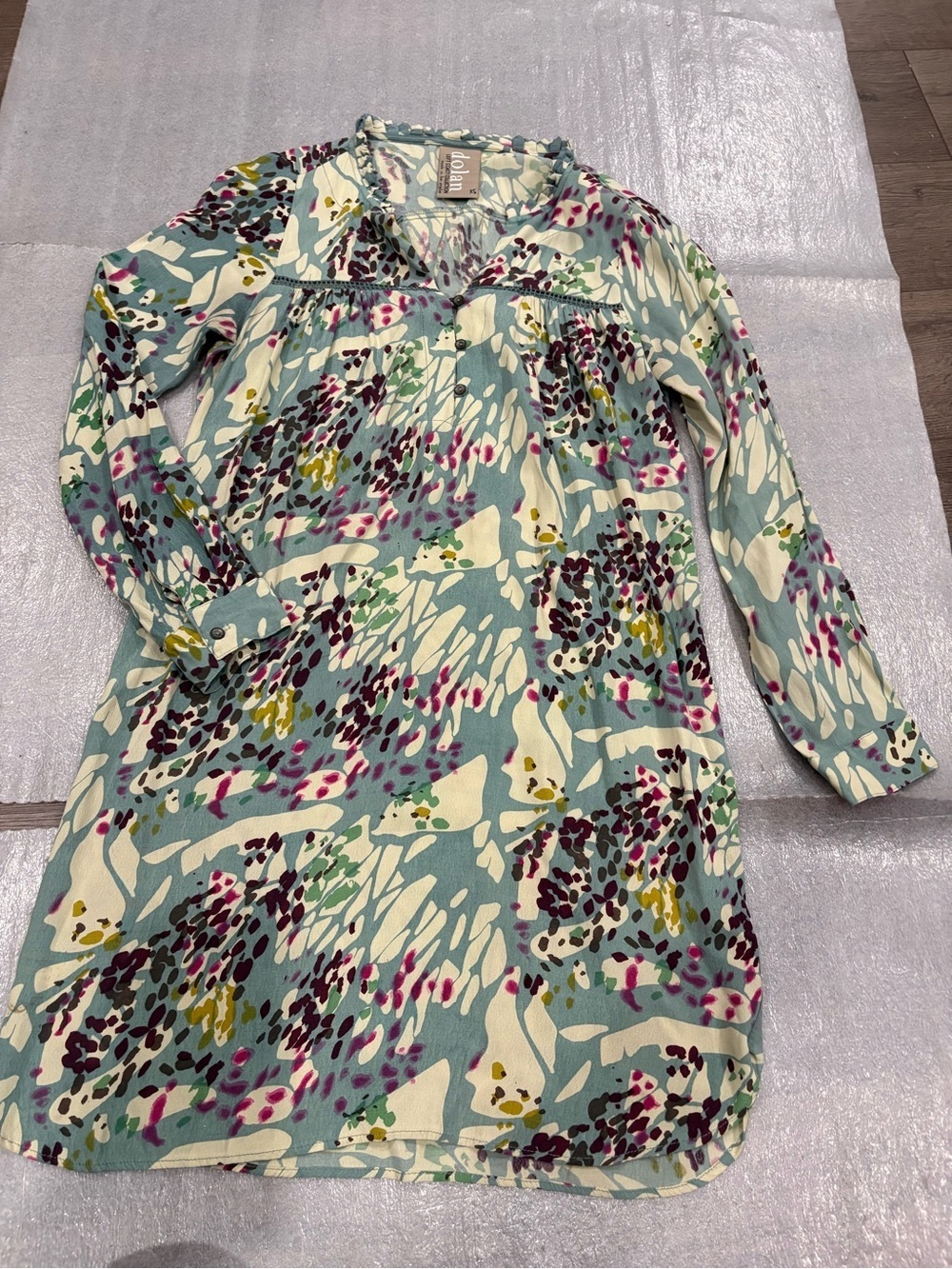 Dolan Anthropologie Multicolor Floral Print L/S Blouse Mini Dress Teal Plum Rose